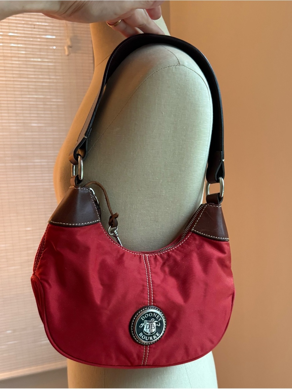 Dooney & Bourke Red Shoulder Bag with Brown Leather Accents - Picture 4 of 6